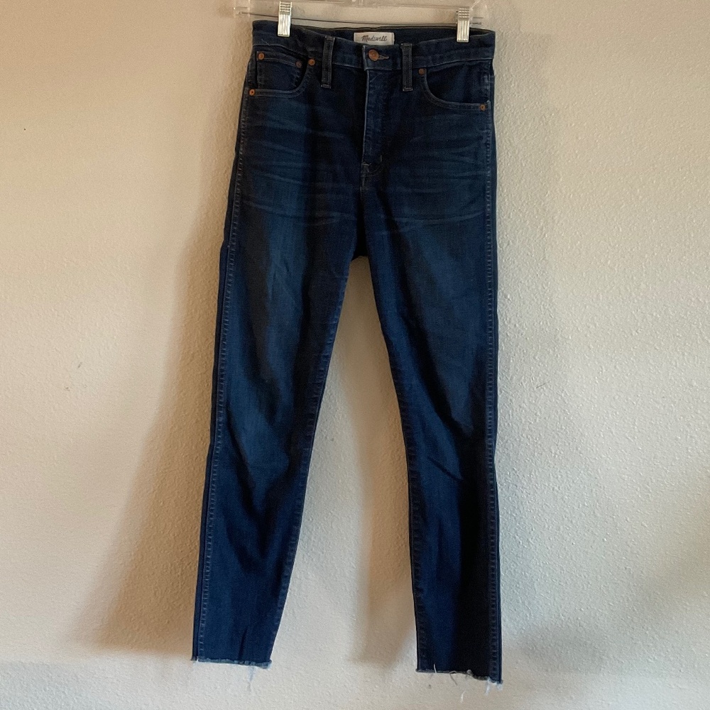Madewell 10 inch High Riser Skinny Skinny Jeans Dark Blue Wash Raw Hem